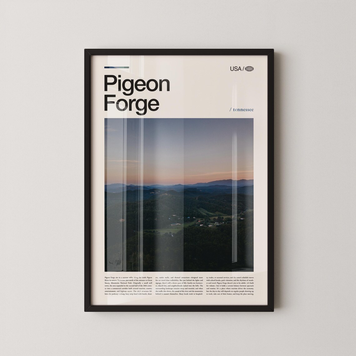 Pigeon Forge Tennessee Smoky Mountains Bold Masthead Travel Typography Poster