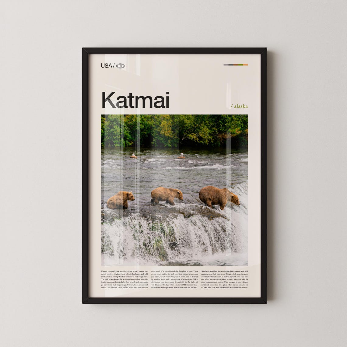 Katmai Alaska Brown Bears Fishing At Waterfall Travel Poster