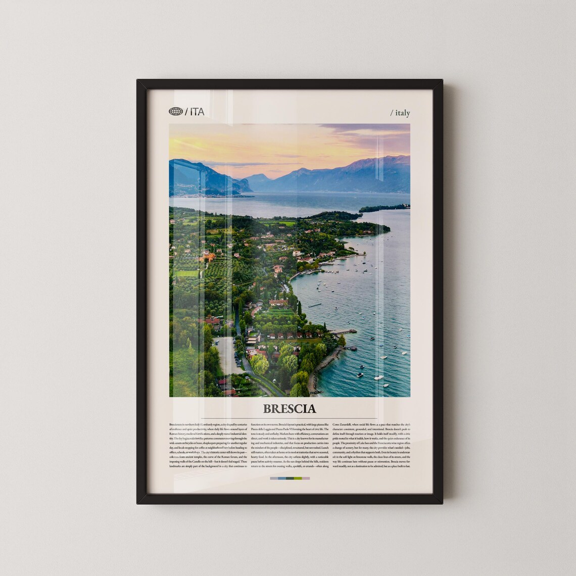 Brescia Italy Lakeside Town Sunset Aerial View Travel Poster