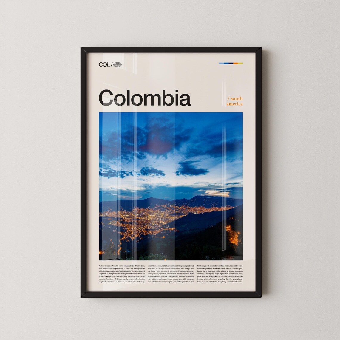 Colombia Night City Lights Bold Headline Travel Photography Poster