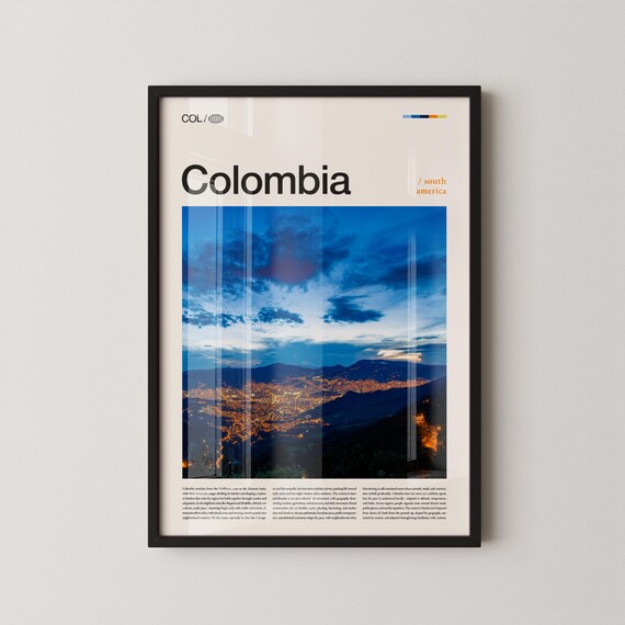 Colombia Night City Lights Bold Headline Travel Photography Poster