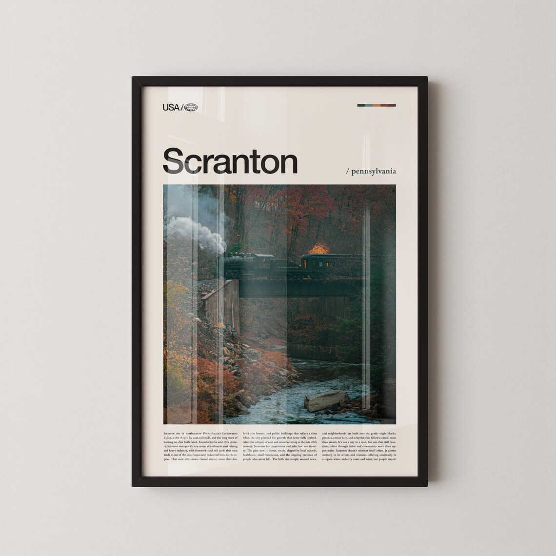 Scranton Pennsylvania Steam Train Autumn River Gorge Travel Poster