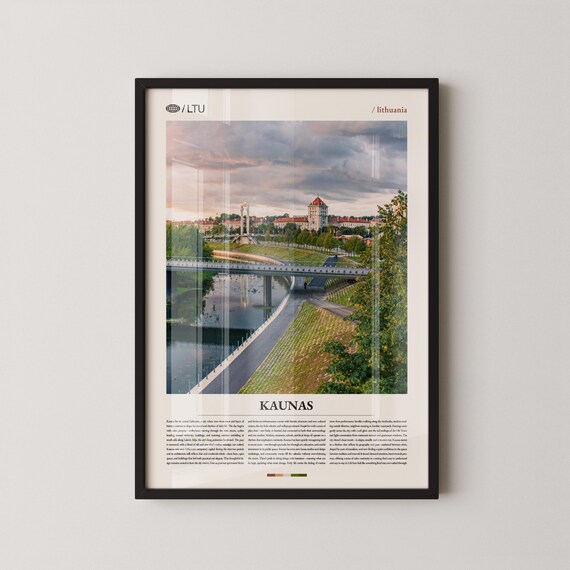 Kaunas Lithuania Historic River Bridge City Sunset Photo Poster