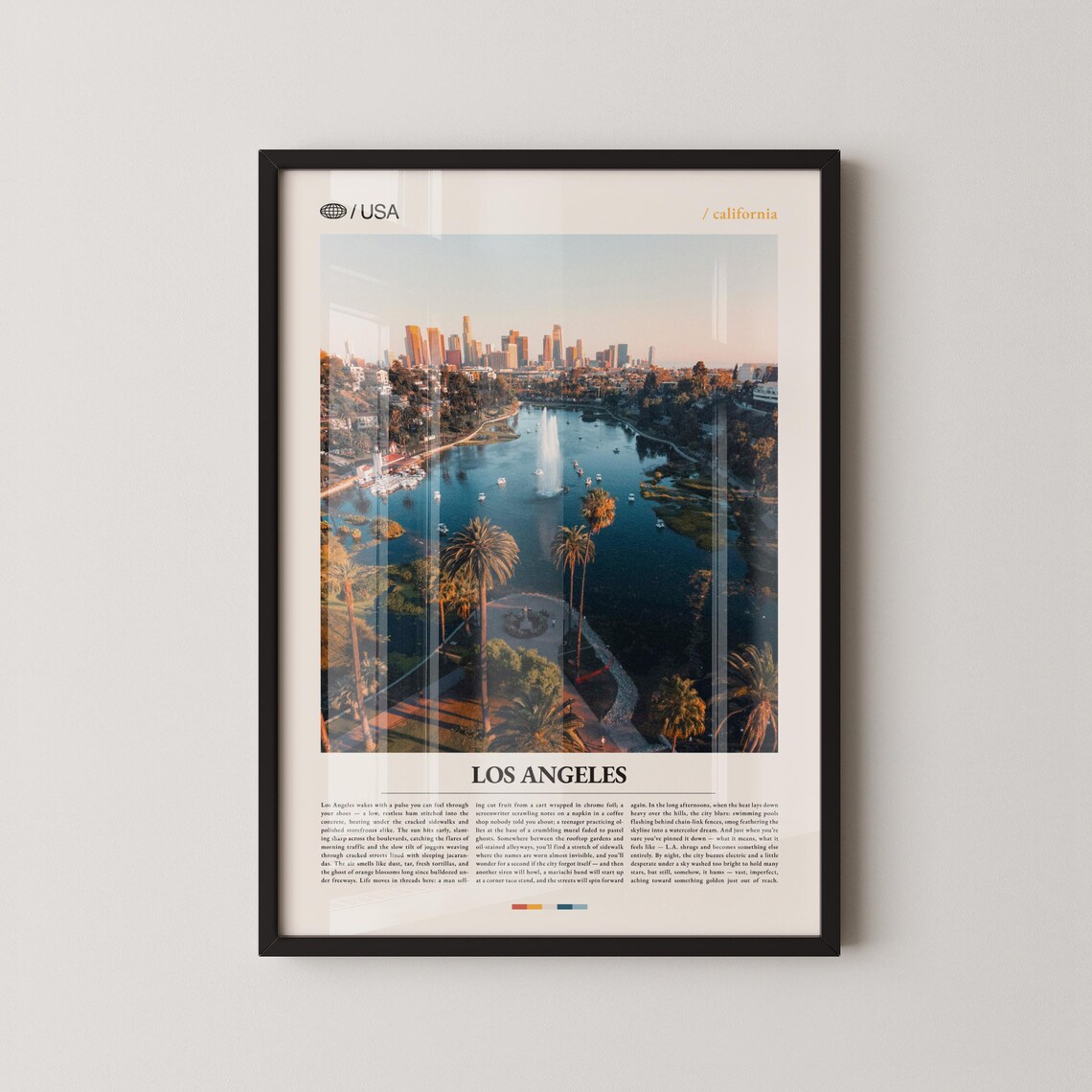 Los Angeles Downtown Skyline Palm Lake Sunset Golden Hour Photo Poster