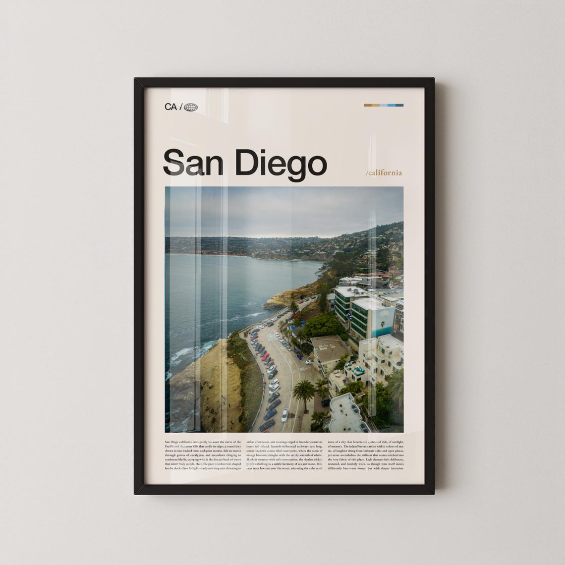 San Diego Beach Parking Cliff Aerial Editorial Travel Poster