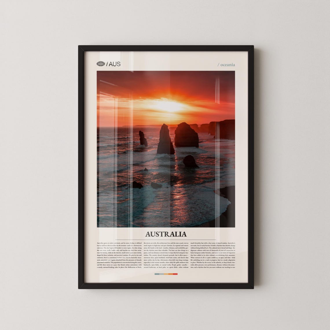 Australia Golden Sunset Over Ocean Rock Stacks Travel Poster