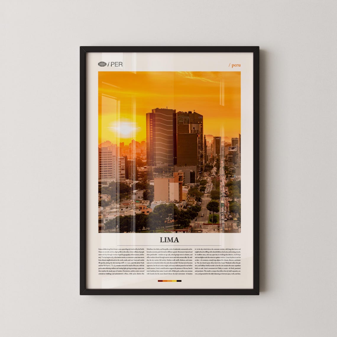 Lima Peru Sunset City Skyline Downtown Magazine Style Travel Poster