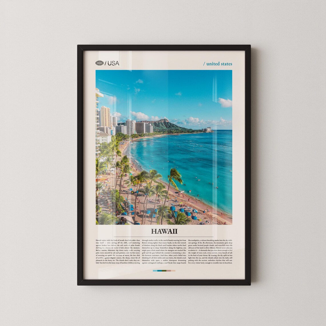 Hawaii Waikiki Beach Diamond Head Palms Vintage Travel Style Photo Poster