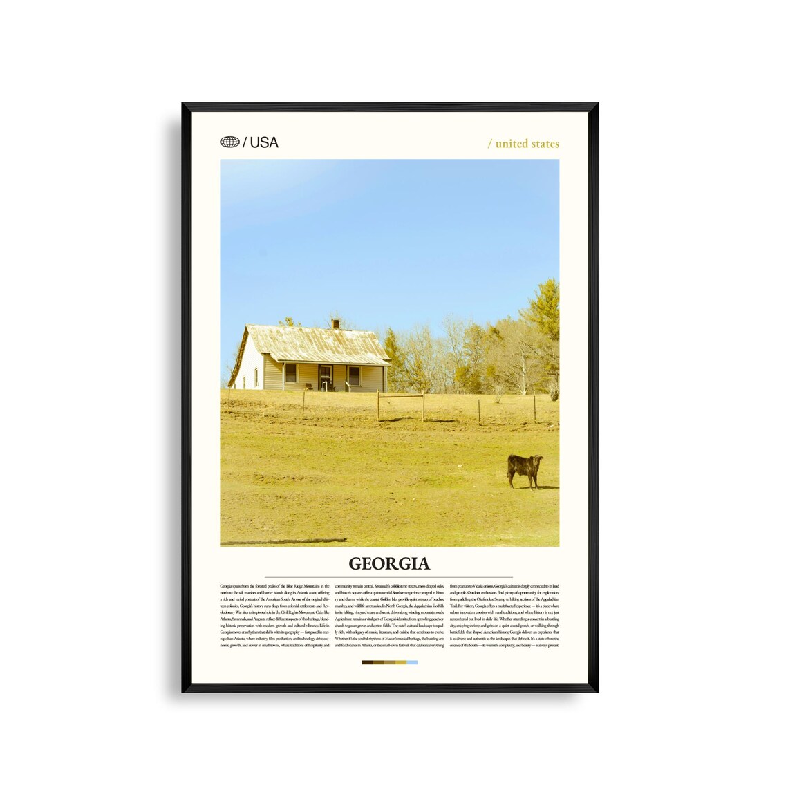 Georgia Rural Farmhouse Cow Golden Field Country Photo Poster