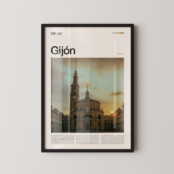 Gijón Spain Historic Cathedral Cityscape Photography Travel Poster