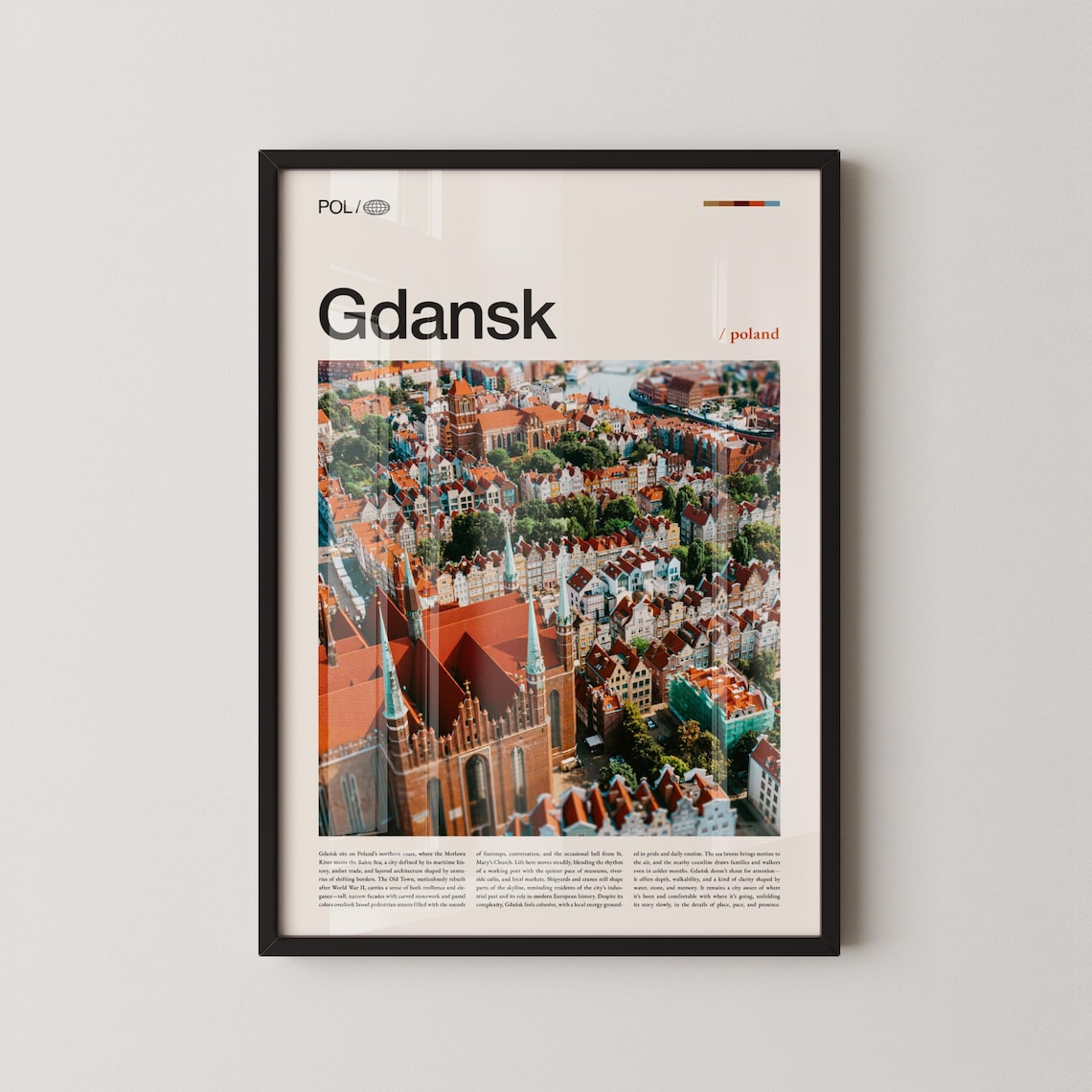Gdansk Poland Old Town Aerial Red Rooftops City Travel Poster
