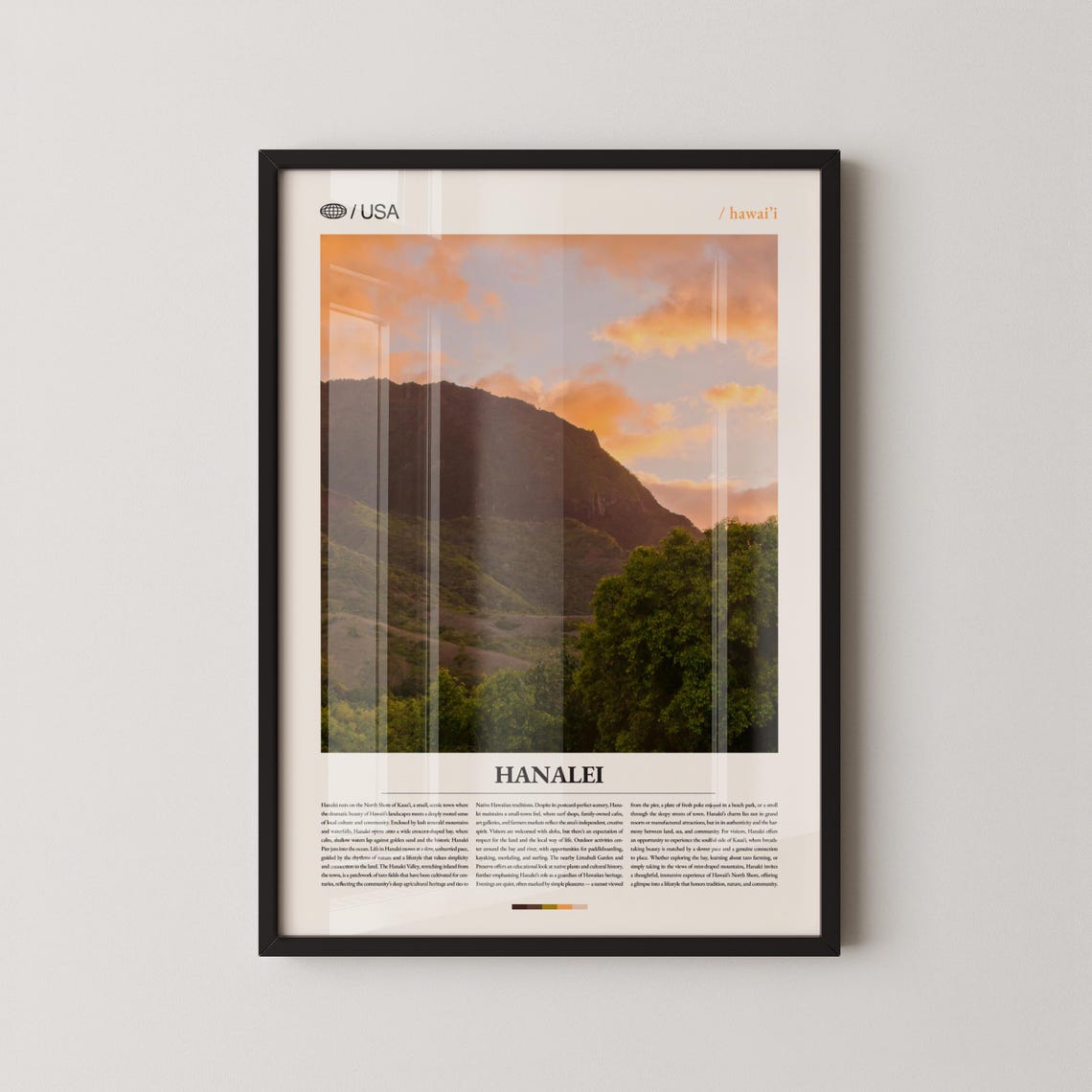 Hanalei Hawaii Sunset Mountain Valley Tropical Photo Travel Poster