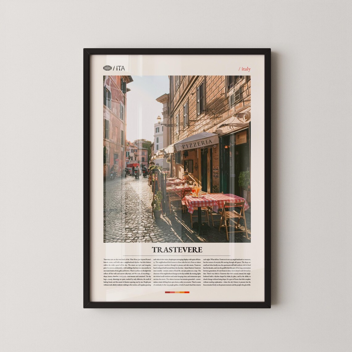 Trastevere Rome Street Photography Poster with Cozy Pizzeria Scene