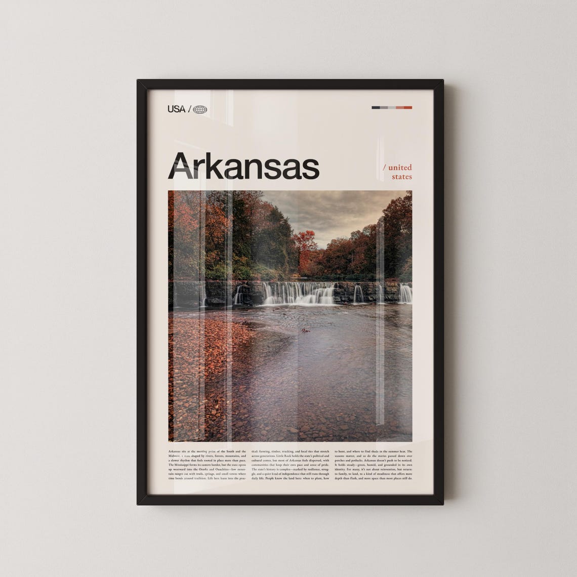 Arkansas Autumn Forest Waterfalls Modern Editorial Travel Poster