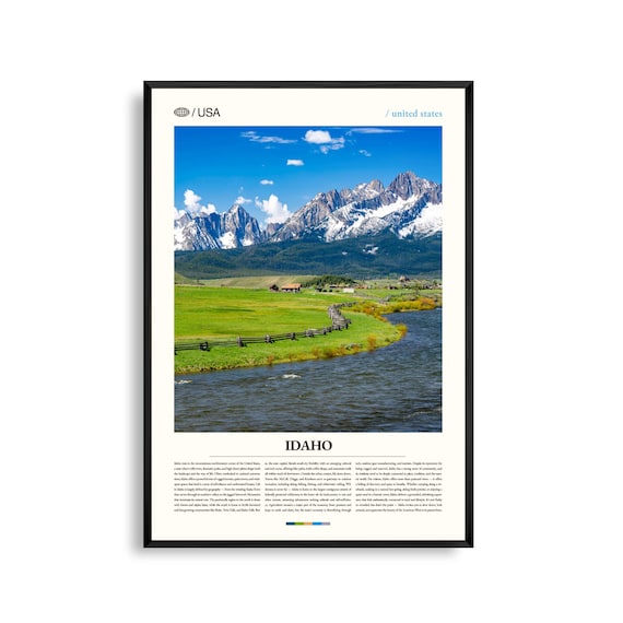 Idaho Sawtooth Mountain Peak River Valley Photo Travel Poster