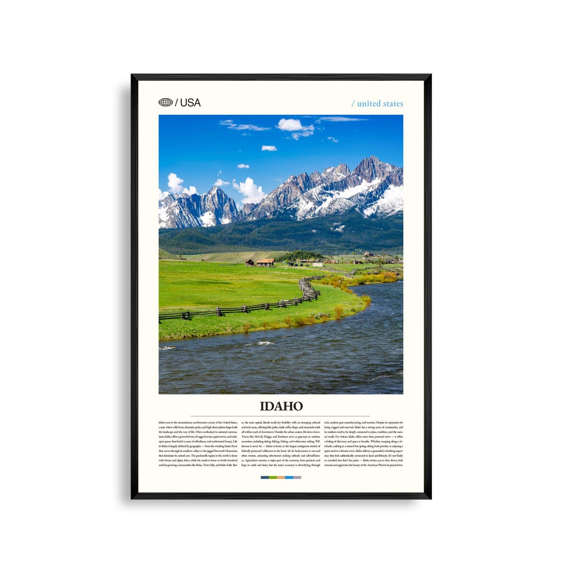 Idaho Sawtooth Mountain Peak River Valley Photo Travel Poster