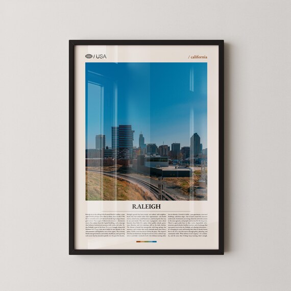 Raleigh Downtown Skyline Railroad Tracks Blue Sky Photo Poster