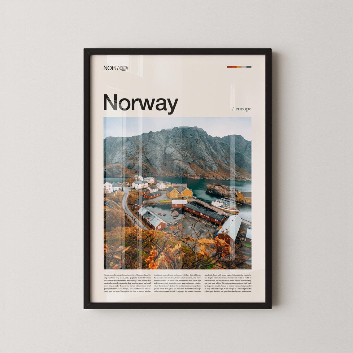 Norway Nordic Fishing Village Harbor Mountain Photography Poster