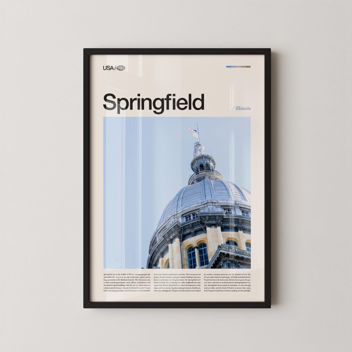 Springfield Illinois State Capitol Dome Horizontal Travel Poster