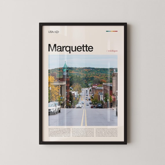 Marquette Michigan Autumn Downtown Street Scenic Photo Poster