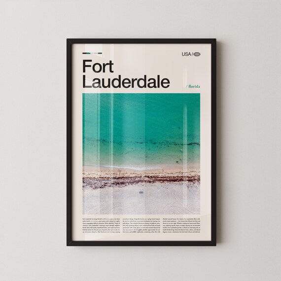 Fort Lauderdale Florida Aerial Turquoise Beach Shore Art Poster