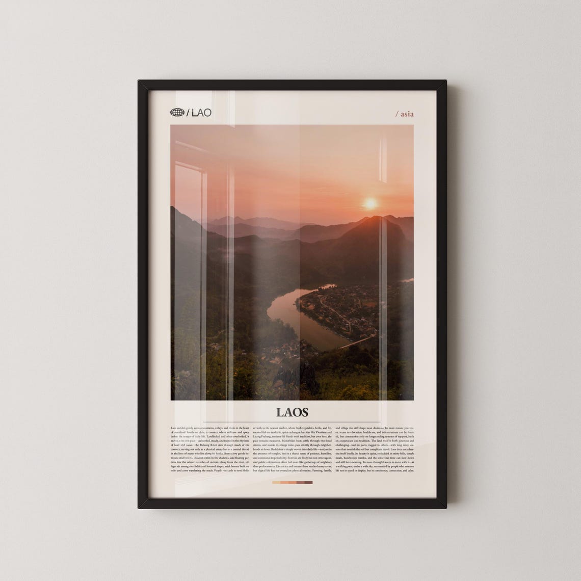Laos Sunset Mountain Ridges River Valley Scenic Asia Travel Poster