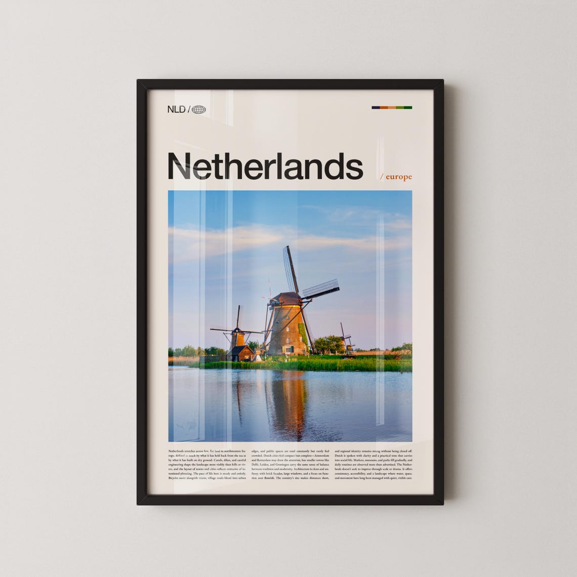 Netherlands Windmill Travel Poster Scenic Dutch Landscape Photography