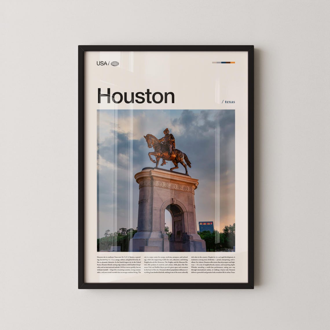 Houston Texas Equestrian Statue Monument Sunset City Travel Poster