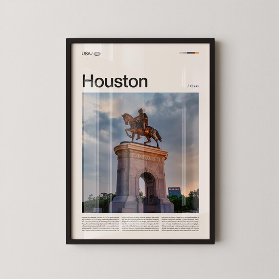 Houston Texas Equestrian Statue Monument Sunset City Travel Poster