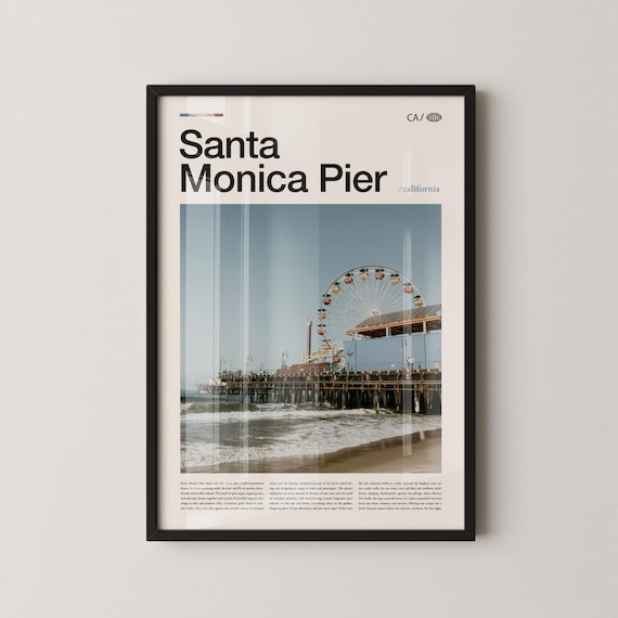 Santa Monica Pier Ferris Wheel Ocean Surf Editorial Photo Poster
