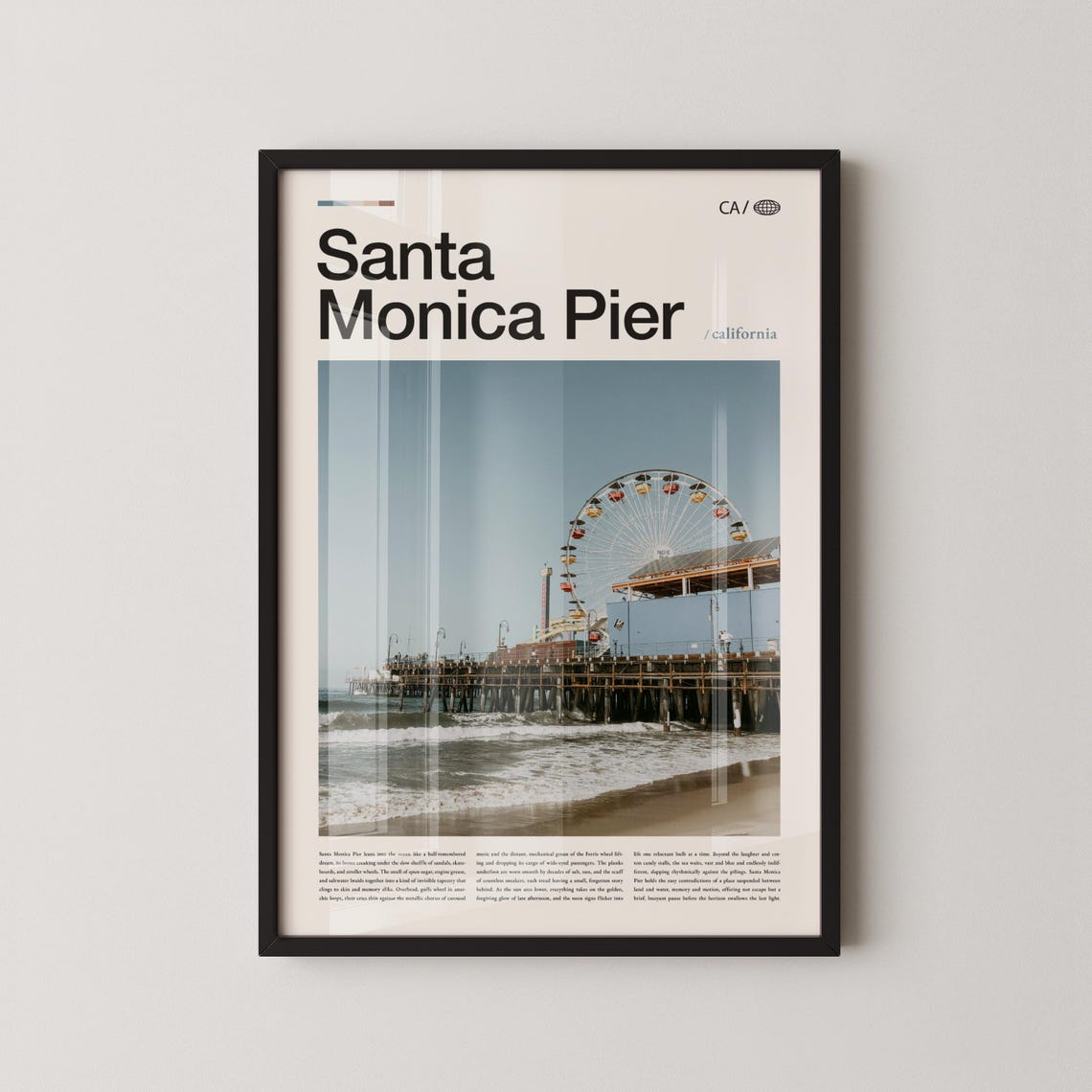 Santa Monica Pier Ferris Wheel Ocean Surf Editorial Photo Poster
