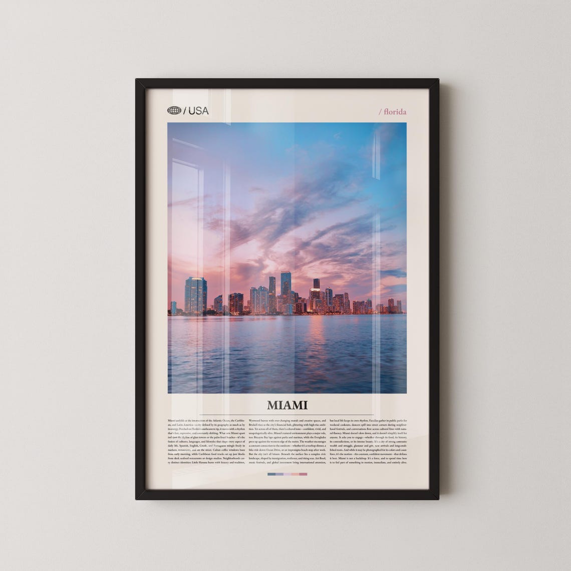 Miami Florida Sunset Skyline Over Biscayne Bay Travel Poster