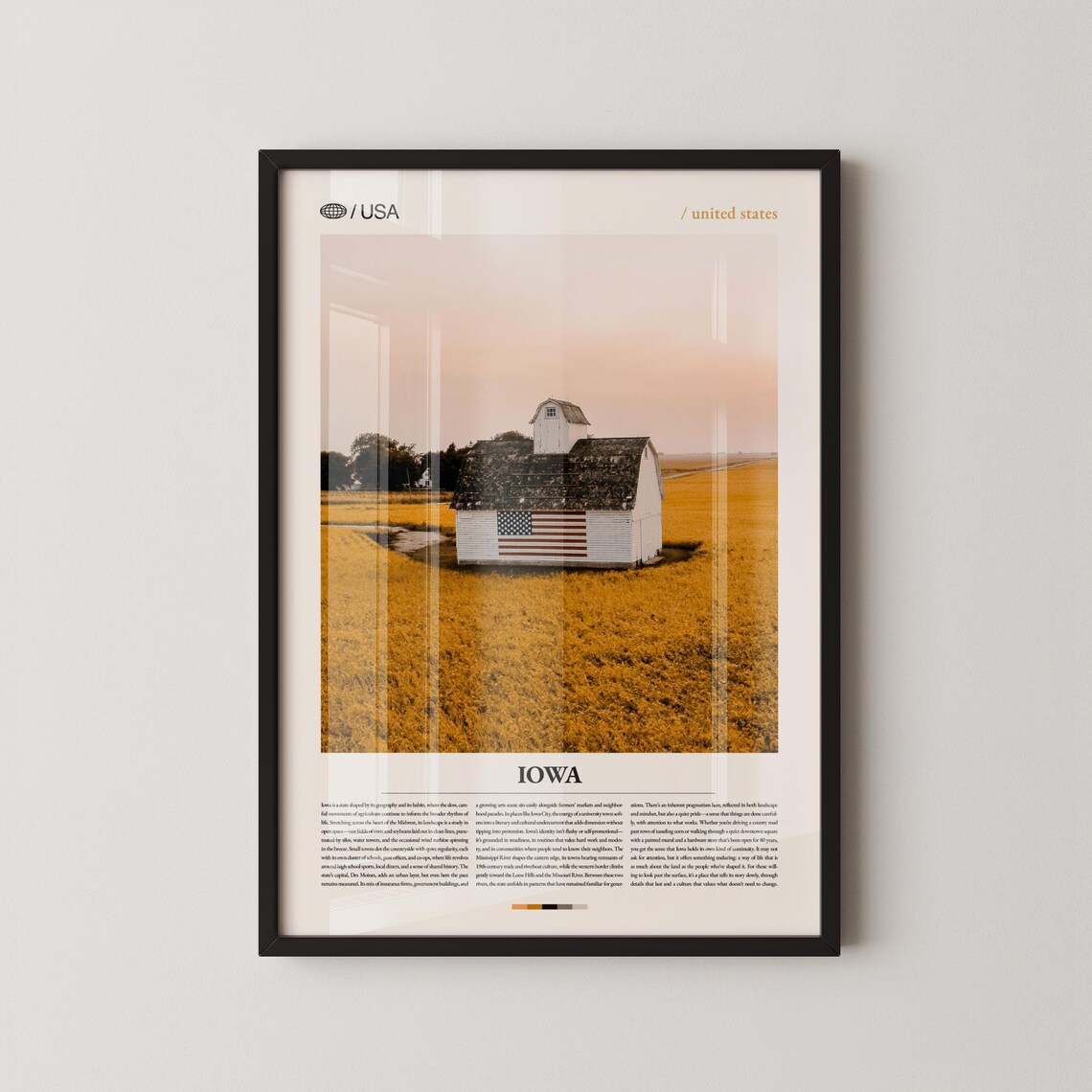 Iowa Patriotic American Flag Barn Golden Wheat Field Travel Poster