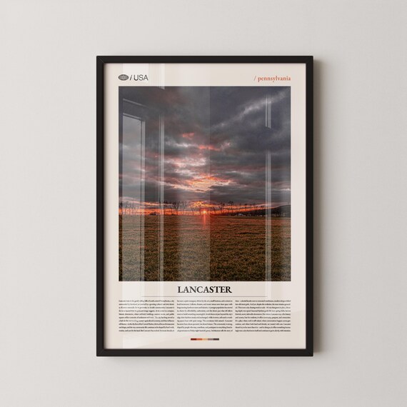 Lancaster Pennsylvania Sunset Farm Field Modern Travel Poster Art