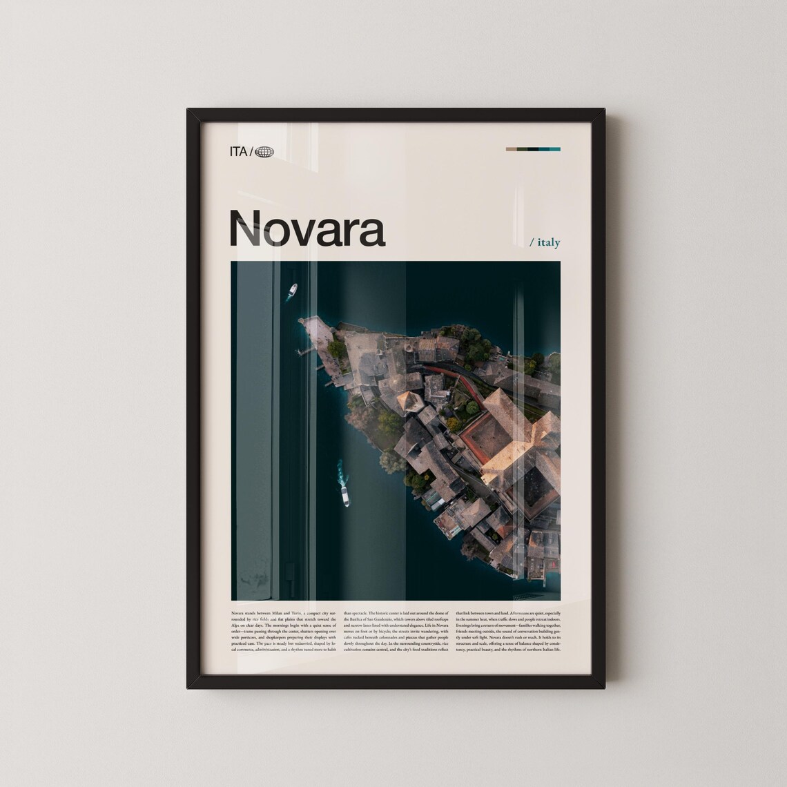 Scenic Novara Italy Historic City Aerial Waterfront Travel Poster