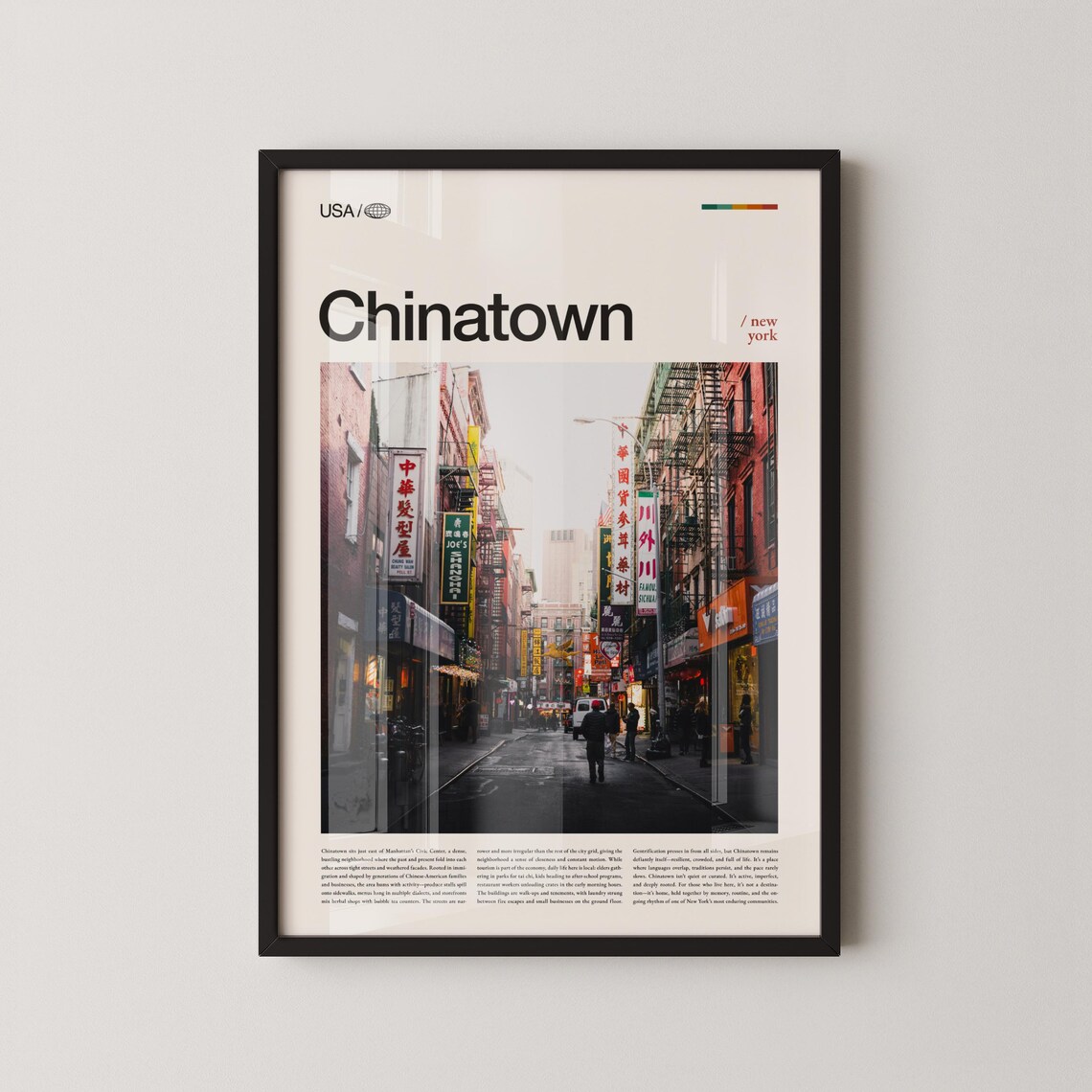Chinatown New York Busy Street Bilingual Signs Urban Travel Poster