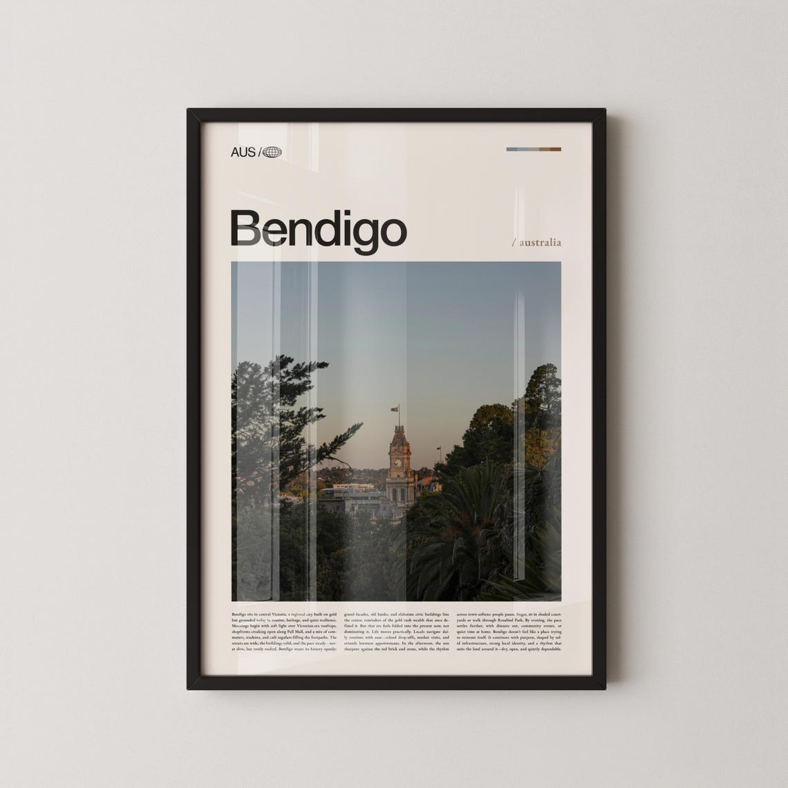 Bendigo Australia Clock Tower at Dusk Photography Travel Poster