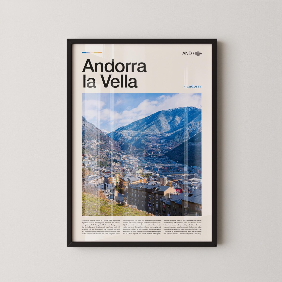 Andorra la Vella Alpine Cityscape Big Title Photo Travel Poster