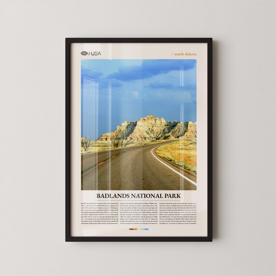 Badlands National Park South Dakota Desert Road Travel Poster Landscape