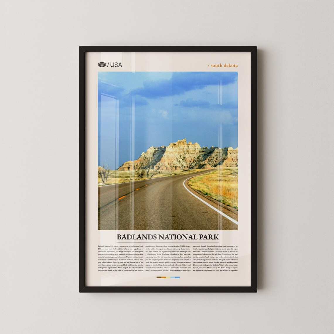 Badlands National Park South Dakota Desert Road Travel Poster Landscape