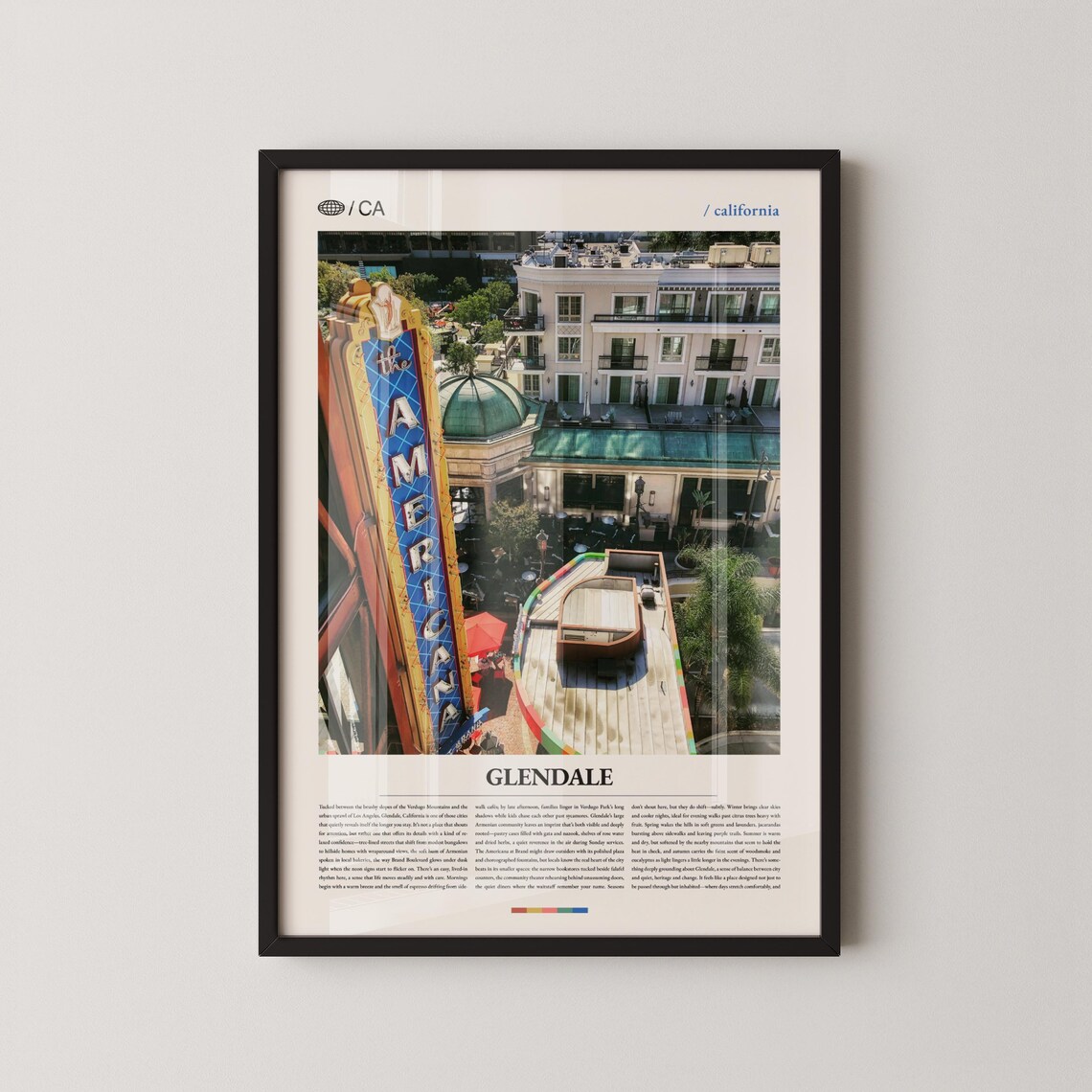 Glendale California Americana Rooftop Sign Photo Travel Poster