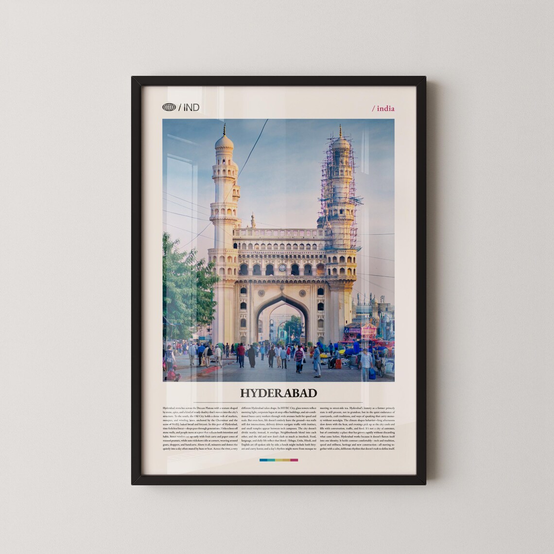 Hyderabad India Charminar Front View Historic Monument Travel Poster