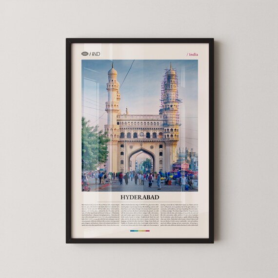 Hyderabad India Charminar Front View Historic Monument Travel Poster