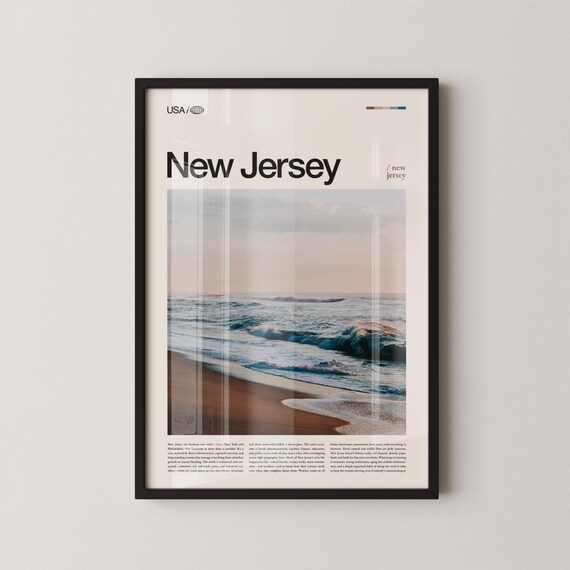 New Jersey Sandy Shoreline With Breaking Aerial Waves Travel Poster
