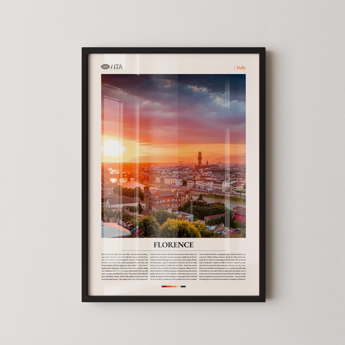 Florence Italy Sunset Cityscape Photography Italy Travel Poster
