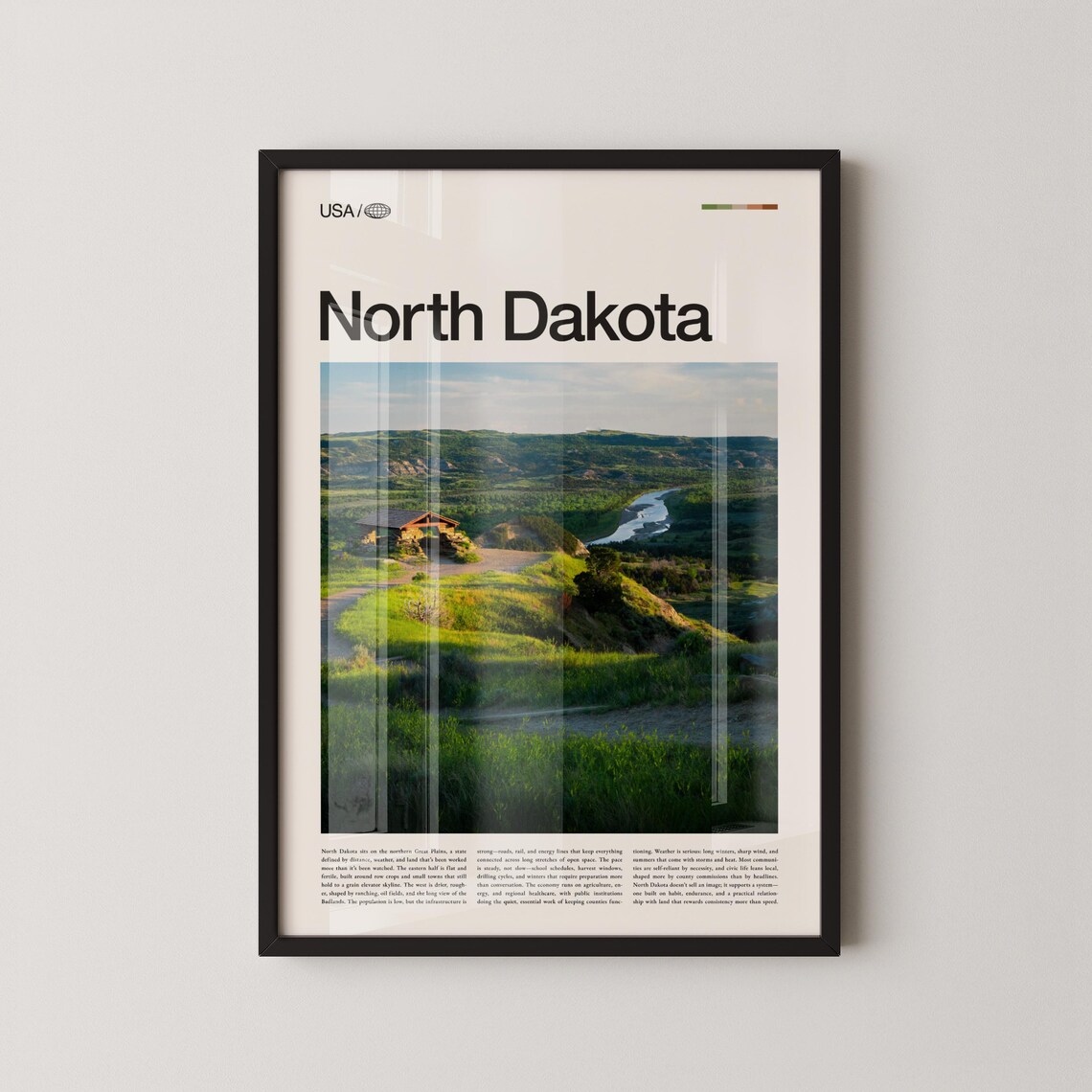 North Dakota Green River Valley Prairie Travel Photo Art Poster