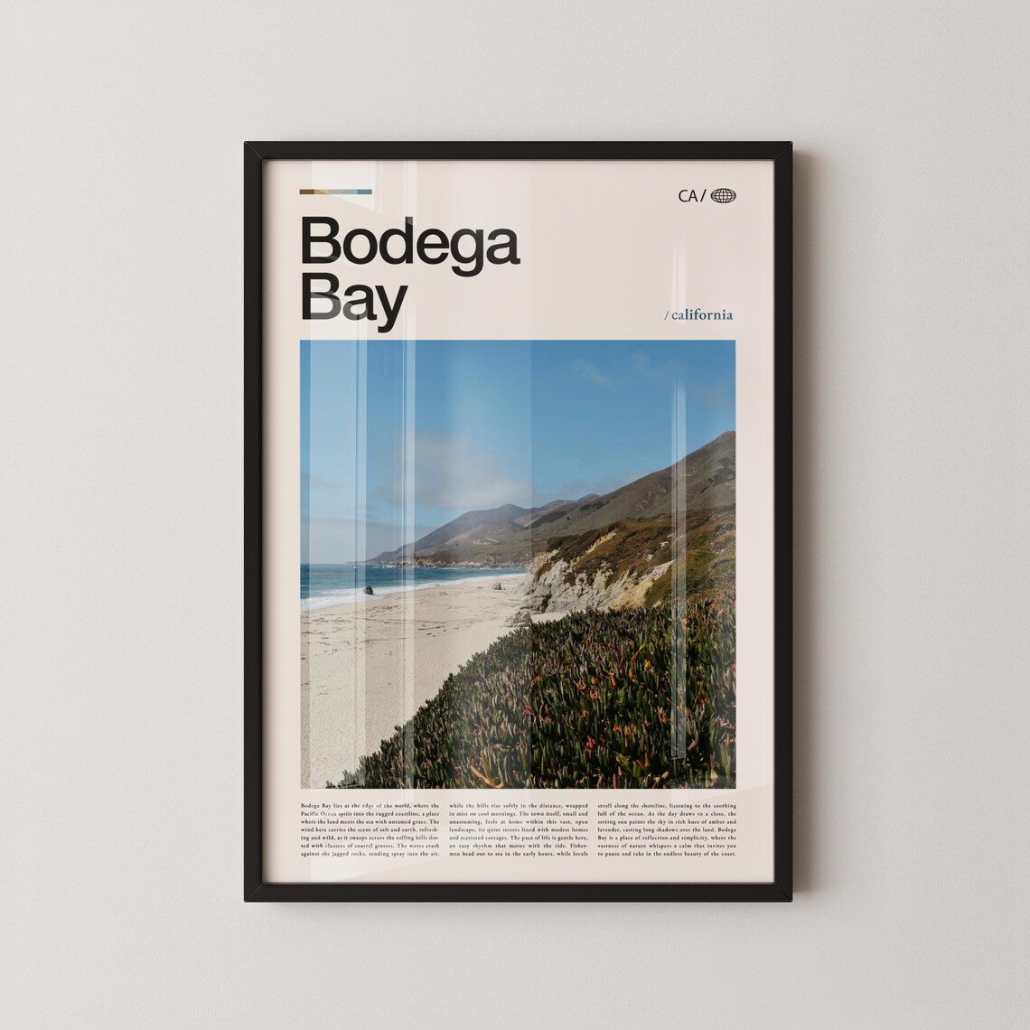 Bodega Bay California Coast Beach and Cliff Photography Travel Poster