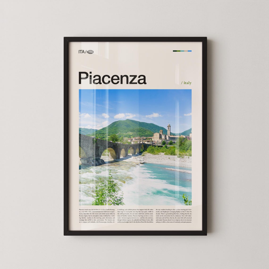 Piacenza Italy Stone Bridge River Valley Travel Photo Poster