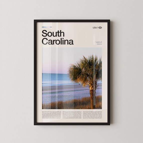 South Carolina Beach Palmetto Palm Tree Sunset Coast Travel Poster