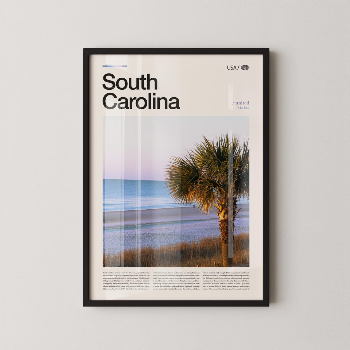South Carolina Beach Palmetto Palm Tree Sunset Coast Travel Poster